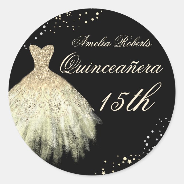 Pegatina Quinceanera de la escoba de oro negro (Anverso)