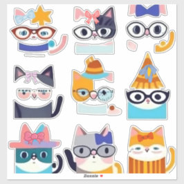 Pegatina Quirky Cat Whimsical Feline Art para los amantes d