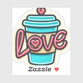 Pegatina Quirky Neon Personalizado Café Cup Love Fale Cut