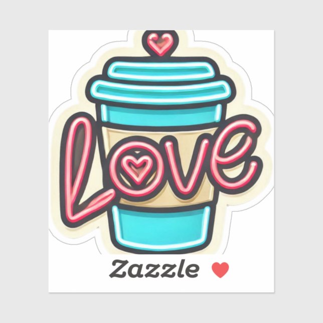 Pegatina Quirky Neon Personalizado Café Cup Love Fale Cut (Hoja)