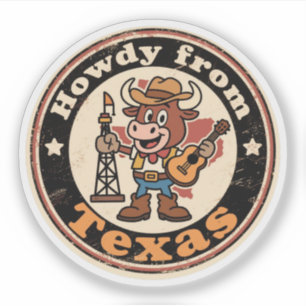 Pegatina Quirky occidental Charm_Texas Cowboy Longhorn Vint