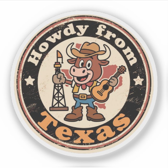 Pegatina Quirky occidental Charm_Texas Cowboy Longhorn Vint (Anverso)