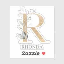 Pegatina R Monograma Floral Personalizado