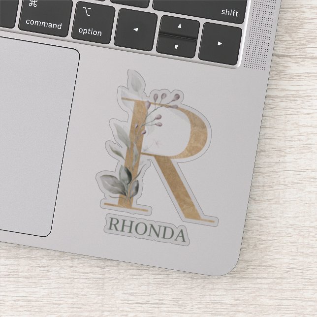 Pegatina R Monograma Floral Personalizado (Detalle)