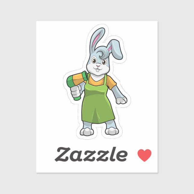 Pegatina Rabbit as Hairdresser with Hairdryer (Hoja)
