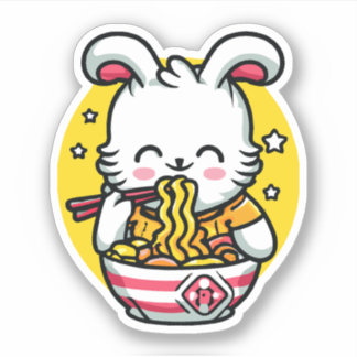 Pegatina Rabbit Eating Ramen 01