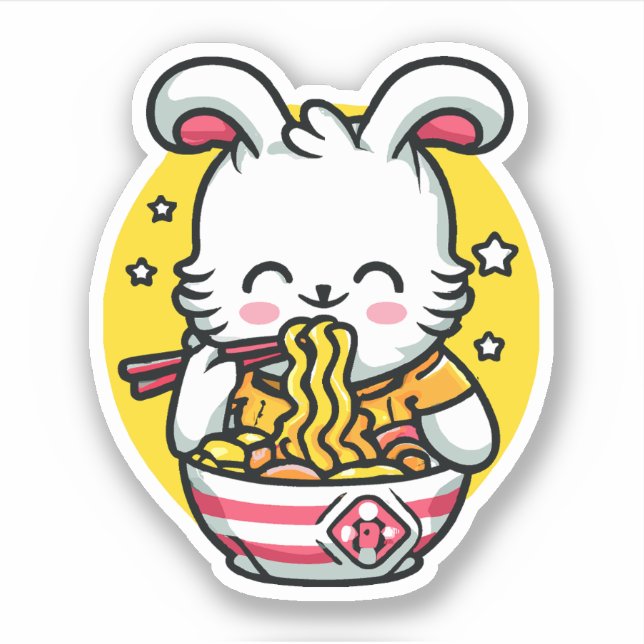Pegatina Rabbit Eating Ramen 01 (Anverso)