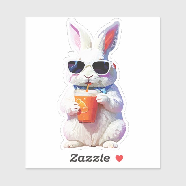Pegatina Rabbit Sticker with Sunglasses and Drink (Hoja)
