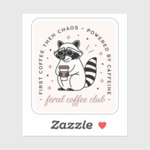 Pegatina Raccoon bebiendo café club chica caótico divertido