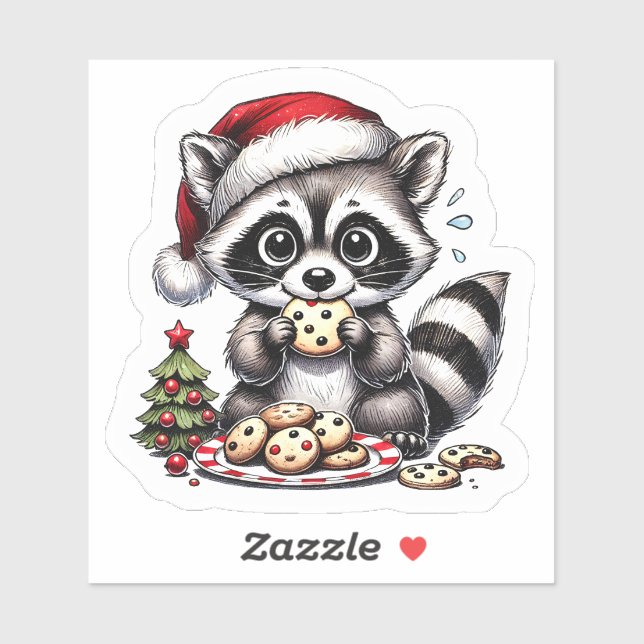 Pegatina Raccoon con cookies de árbol de Navidad (Hoja)