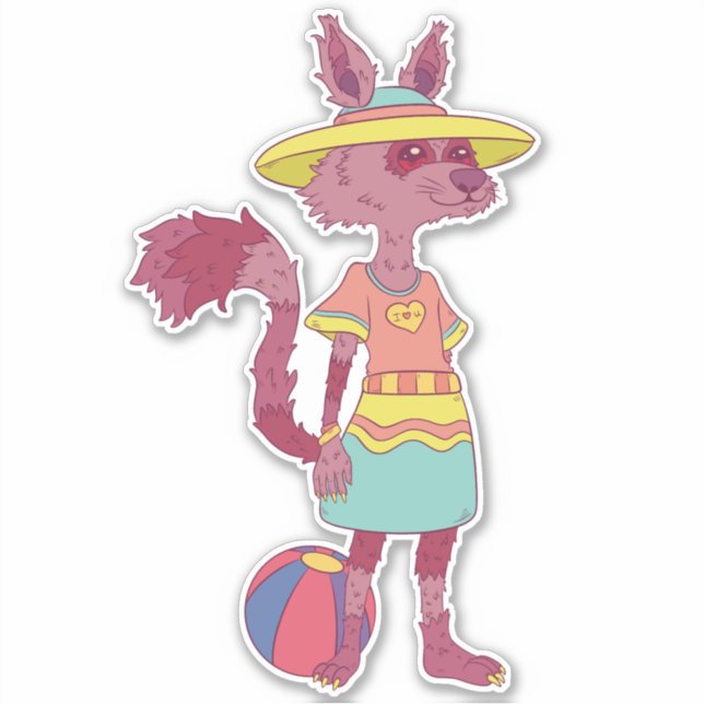 Pegatina Raccoon de verano (Anverso)