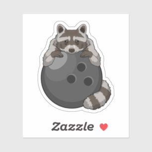 Pegatina Raccoon en el Bowling con bolas