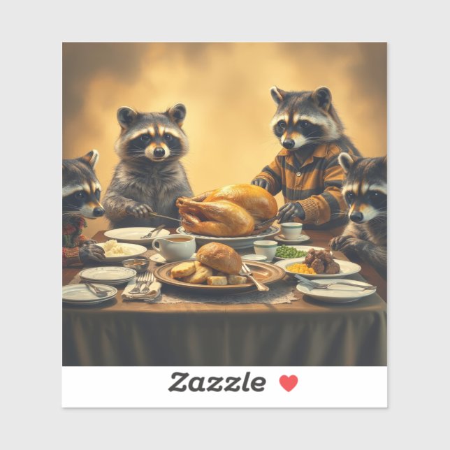 Pegatina Raccoon Family Thanksgiving (Hoja)