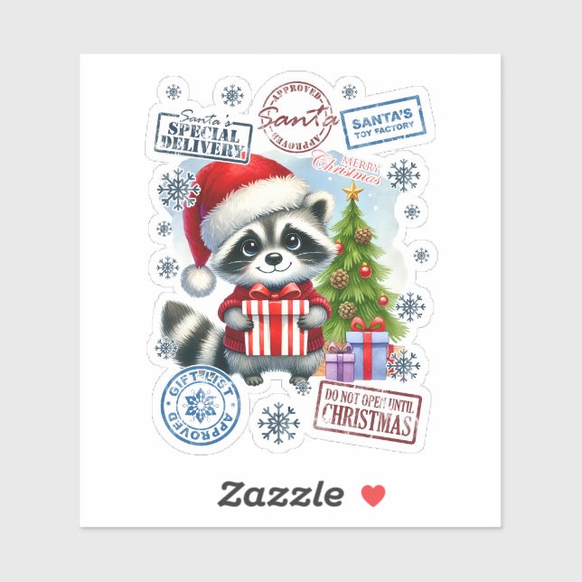 Pegatina Raccoon festivo entrega de Navidades a todos (Hoja)