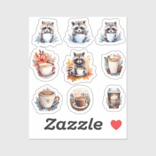Pegatina Raccoons y el acogedor invierno del café