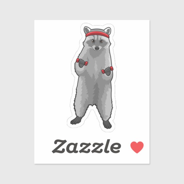 Pegatina Racoon at Fitness with Dumbbells (Hoja)