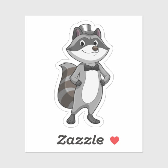 Pegatina Racoon como Groom con el empate (Hoja)