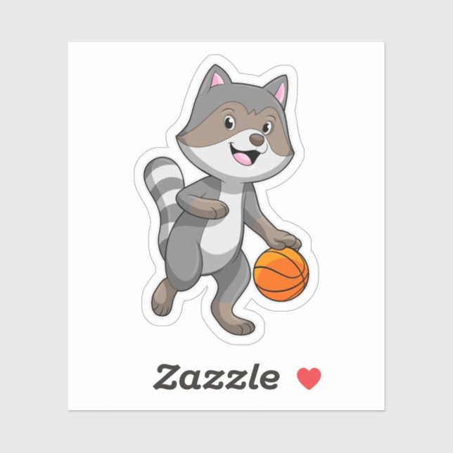 Pegatina Racoon como jugador de baloncesto con baloncesto (Hoja)