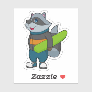 Pegatina Racoon como Snowboard con Snowboard