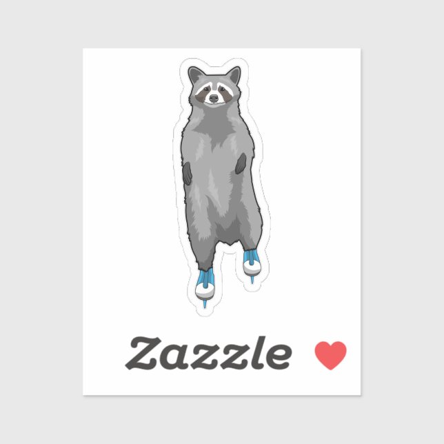 Pegatina Racoon en patinaje sobre hielo con patines de hiel (Hoja)