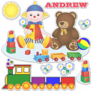 Pegatina Rag Doll, Teddy Bear, Tren juguetes tradicionales