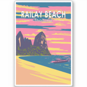 Pegatina Railay Beach Thailand Travel Art Vintage