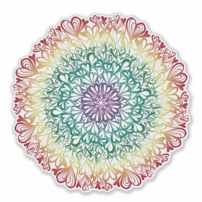 Pegatina Rainbow Hearts Retro Mandala (Anverso)