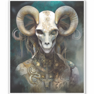 Pegatina Ram Skull Surreal Fantasy Art
