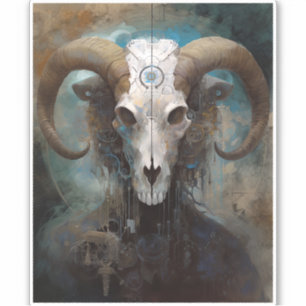 Pegatina Ram Skull Surreal Fantasy Art