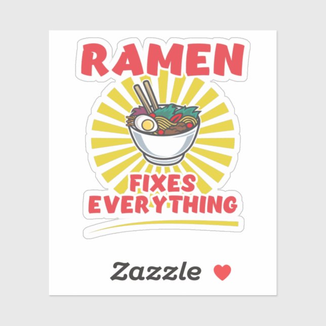 Pegatina Ramen arregla todo - Funny diseño de citas de Rame (Hoja)