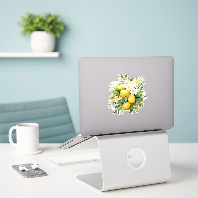 Pegatina Ramillete de limón con flores blancas (Ordenado portátil  en el escritorio)