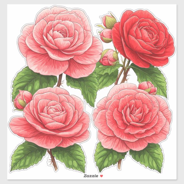 Pegatina Ramo de Camelia Rosa Brillante (Hoja)