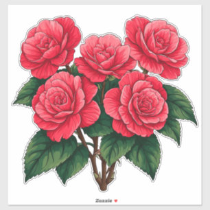 Pegatina Ramo de Camelia Rosa Roja Brillante