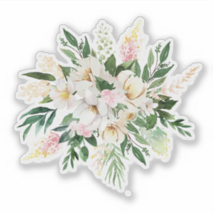 Pegatina Ramo de flores rosa y blanco pastel
