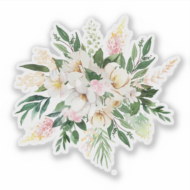 Pegatina Ramo de flores rosa y blanco pastel (Anverso)