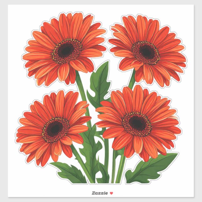 Pegatina Ramo de Gerbera Daisy Rojo Brillante (Hoja)