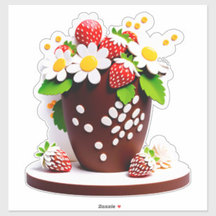 Pegatina Ramo de Jarrón de Chocolate Elegante con Fresas