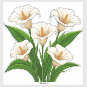 Pegatina Ramo de Lirios de Calla Blancos con Hojas Verdes