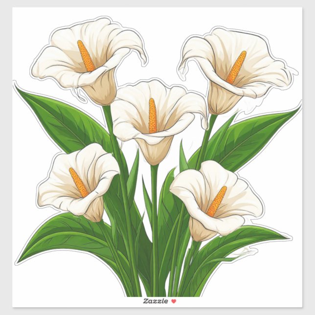 Pegatina Ramo de Lirios de Calla Blancos con Hojas Verdes (Hoja)
