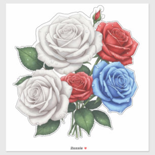 Pegatina Ramo de Rosas Blancas, Rojas y Azules