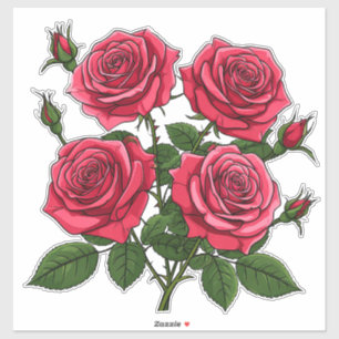 Pegatina Ramo de rosas vibrantes rojas y rosadas con hojas 