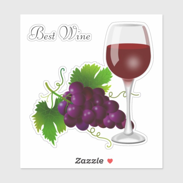 Pegatina Ramo de Uvas y Copa de Vino (Hoja)