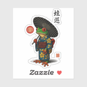 Pegatina Rana de Edo en Kimono con Parasol