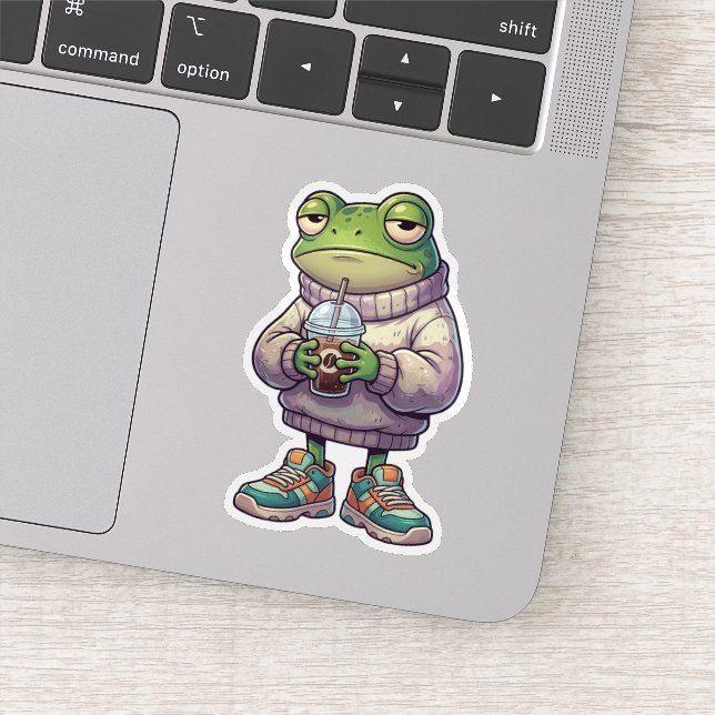 Pegatina Rana Emocionalmente Cansada Sticker de Café Estéti (Detalle)