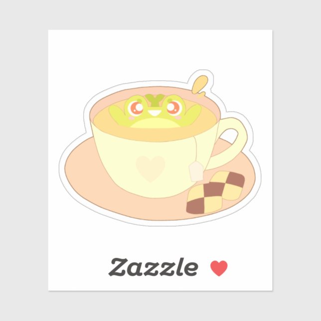 Pegatina Rana en una taza de té (Hoja)