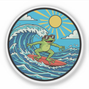 Pegatina Rana surfista - Captura de ola