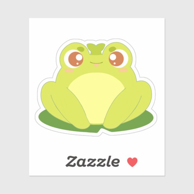 Pegatina Rana Verde Sentada En Hojas (Hoja)