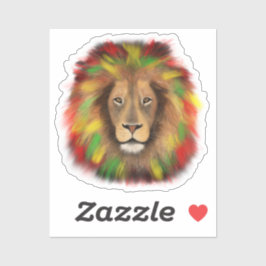 Pegatina Rasta cabeza de león rojo dibujo verde amarillo Ja