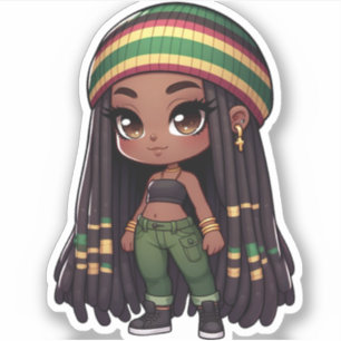 Pegatina rasta jamaiquino lindo chibi chica