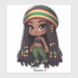 Pegatina rasta jamaiquino lindo chibi chica